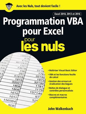 cover image of Programmation VBA pour Excel 2010, 2013 et 2016 pour les Nuls grand format